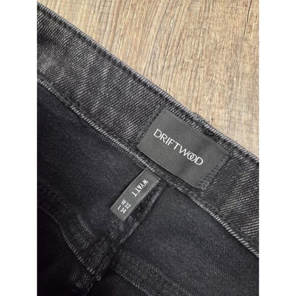 Driftwood Wyatt Flare Black Wash Beaded Trim Stretch Jeans Size 32x33 Long Tall - Picture 4 of 6